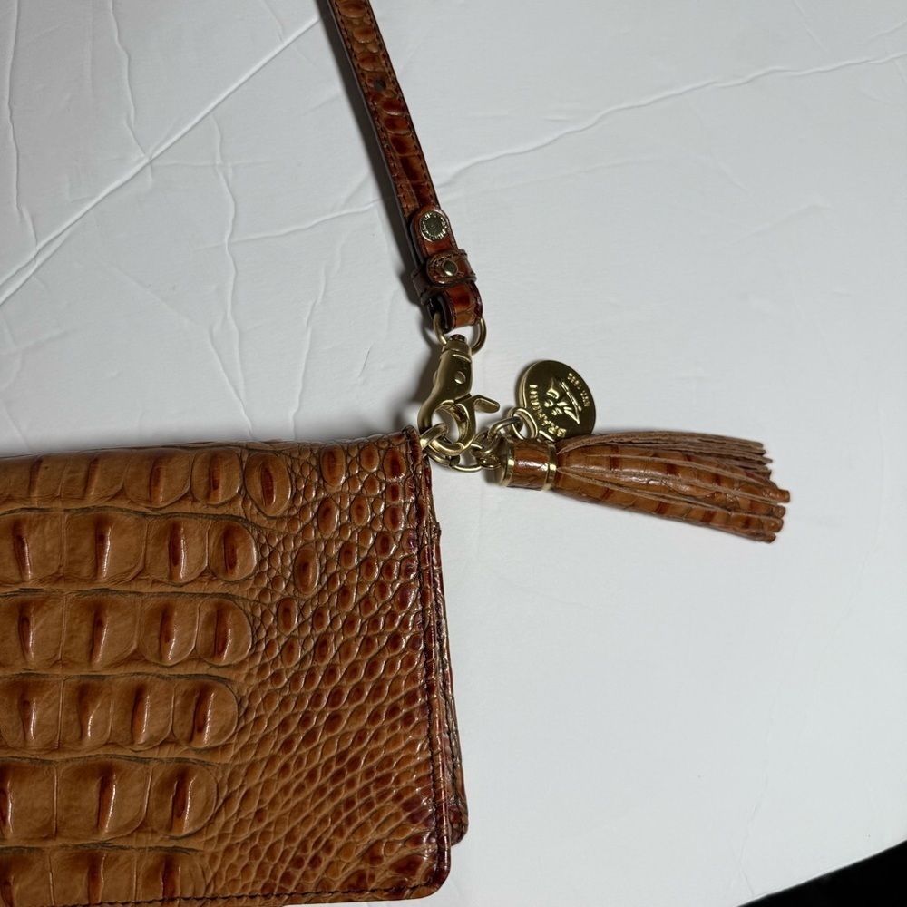 Brahmin Brown Crossbody Bag Crocodile Gold Hardware Satchel Tassel - Picture 5 of 15